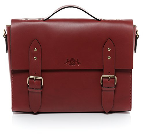 SID & VAIN Serviette Ordinateur Cuir véritable 15.4 Pouces Boston Cartable Porte-Document attaché-Case Grand pour Hommes et Femmes Sac bandoulière Travail Rouge