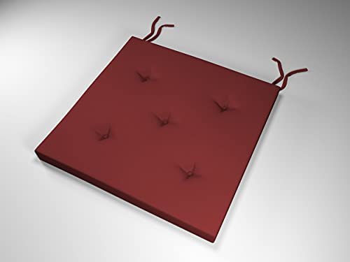 Tom'Shop Steppkissen [Weinrot, 40x40x4cm, 2 Stück, gesteppt] Stuhlkissen Sitzkissen gefüllt für Indoor und Outdoor Gartenkissen mit Bändern