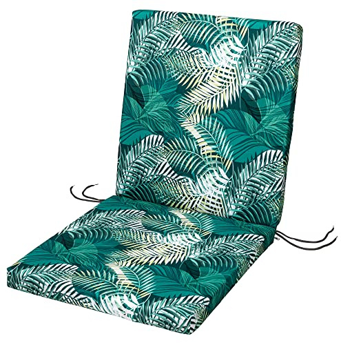 SOFTILLO Waterproof Low Back Chair Cushion With Ties - 100x45x4cm - Indoors/Outdoors Patio Seat Pad Cushion For Garden Chairs, Loungers, Recliner, Relaxer - Water-Resistant Material - Palm Leaves