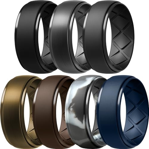 Egnaro Men's Silicone Wedding Rings, 10mm Wide 2.5mm Thick Rubber Band Pack