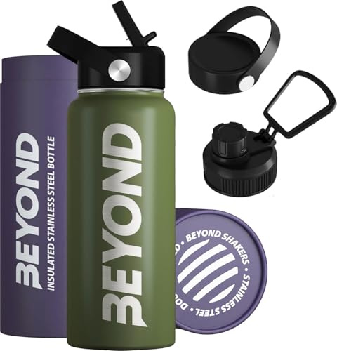 Beyond Premium vakuumisolierte Edelstahl doppelwandige Edelstahl-Wasserflasche 1000 ml breite Öffnung Sport-Trinkflasche BPA-frei (Waldgrün)