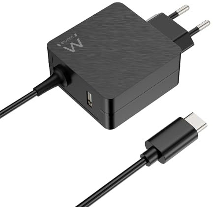 Ewent 45W Cargador Portatil de Pared USB C para Lenovo,HP,Macbook Pro/Air,Huawei,Acer,ASUS,DELL,Xiaomi, Samsung,Cargador Ordenador Portátil Tipo C con Cable de 1,5 Metros;Toma USB-A Adicional;Negro