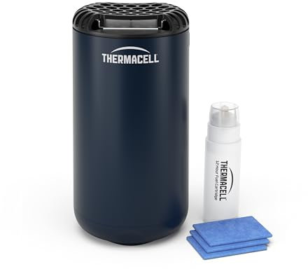 Thermacell Difusor Antimosquitos, Para Exteriores, Jardín y Patio, Protección Eficaz 20 m², Inodoro, Incluye Recambio de 12 Horas + 3 Pastillas, Navy