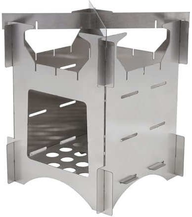 Mini réchaud à bois de camping portable, 10 x 10 cm, pliable, amovible, léger en acier inoxydable avec sac de transport, pour l'extérieur, les voyages, la randonnée et le pique-nique