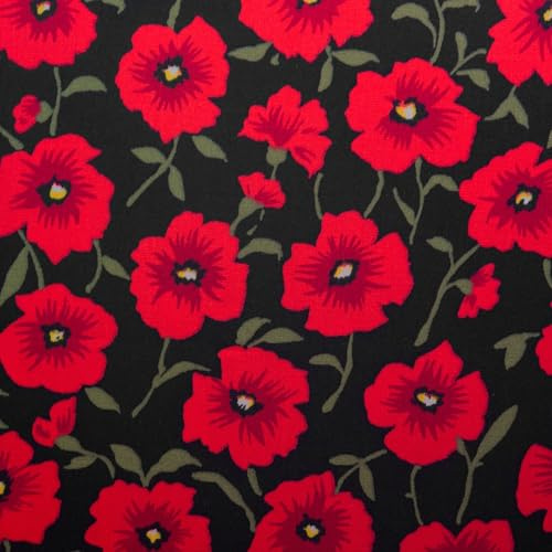 Rose and Hubble blommigt tryckt tyg - 100 % bomullspoplin för klädtillverkning, quiltning och hantverk - mjukt, bomullstyg för sykläder, heminredning väsktillverkning (CP0945BLCK, 0,5 meter)