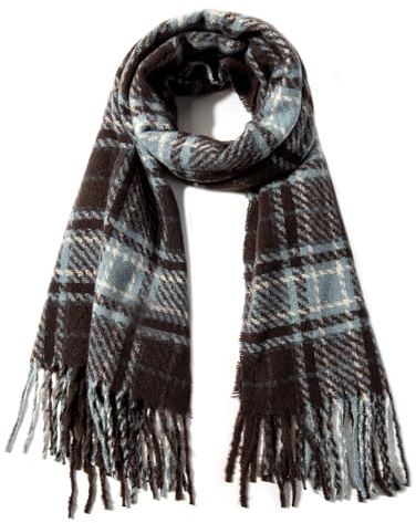 XINNE Bufanda para Mujer, Chales Largos a Cuadros a la Moda, Envolturas, Rejilla Grande, Entramado Cálido de Invierno, Bufandas Grandes, Azul y Negro