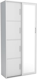 Brent - Mehrzweckschrank 100cm Breit x 40 cm Tief x 205 cm Hoch, 2-türig mit Einlegeböden, Schwebetürenschrank Edward, Garderobenschrank, Kleiderschrank Weiß