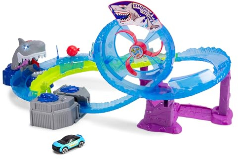 Dickie Toys - pista da corsa per auto White Shark, con auto giocattolo in metallo, luci e suoni, +3 anni, (50 x 55 x 32 cm), 203338002