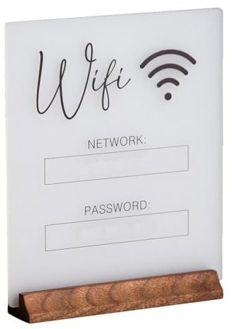 Panneau Wifi acrylique avec base en bois - Signe de mot de passe Wifi décoratif, signe d'invité | Support de panneau acrylique , affichage de code moderne, pièce centrale