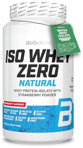 BioTechUSA Iso Whey Zero Natural Protein Powder | 80% Protein | Naturally Flavoured | Gluten-Free | Lactose-Free | No Additives | No colorings | 908 g | Strawberry