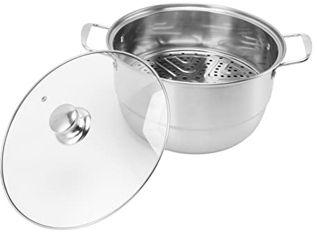 Fyearfly Olla de vapor de acero inoxidable, multiuso, gran capacidad, doble capa con tapa de vidrio, cocción eficiente para verduras y mariscos