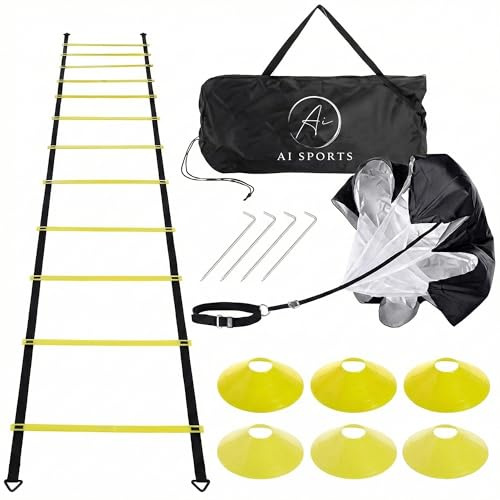 AI SPORTS Speed Training Kit – Agility Ladder, Speed Chute, 8 Marker Cones & Carry Bag | Football & Sprint Training Equipment for Adults