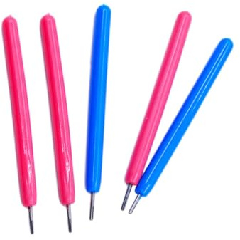 KALLORY Set 5 Penne per Quilling in Acciaio Inossidabile e Plastica Punta Ramificata, Antiscivolo e Alta Resistenza, Penne Blu e Rosse per Artigianato e Fai-da-Te