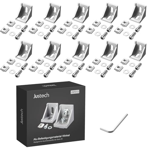 Justech 10x Eckverbinder Befestigungsmaterial Winkel Wandhalter Winkel Befestigung 40x40 Nut 8 Aluminium Aluprofil Montagematerial 39x39x35mm für 4040 Aluprofil Aluformrohre