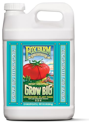 FoxFarm Grow Big Hydroponic Plant Food - 3-2-6 Liquid Plant Fertilizer for Lush Vegetative Growth in Hydroponic Systems - Liquid Concentrate with Earthworm Castings & Micronutrients - 2.5 Gallons