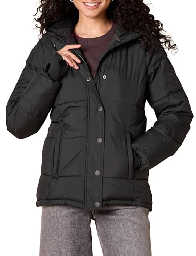 Amazon Essentials Giacca Imbottita Pesante Trapuntata a Maniche Lunghe con Cappuccio (Disponibile in Taglie Forti) Donna, Nero, S