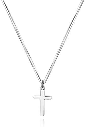 Joxevyia Cross Necklace for Men Silver Stainless Steel Small Cross Pendant with Cuban Chain Necklace Simple Faith Jewelry Christmas Gift for Men Women 20 Inches