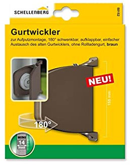 3er-Set Schellenberg 50152 Gurtwickler Aufputz Aufschraubwickler für 14 mm Gurt, Mini Rolladenwickler, aufklappbar, 180° schwenkbar, Lochabstand zur Befestigung 15,5 cm, Braun