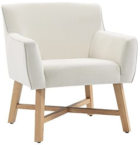 HOMCOM Butaca de Salón Tapizada en Terciopelo Sillón Relax Moderno con Asiento Reposabrazos Acolchados Patas de Madera y Base Cruzada para Dormitorio 67x65x74 cm Blanco