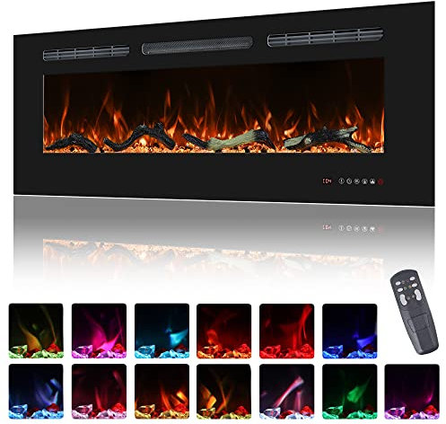 Oxhark Flame Elektrokamin Wandmontage, 13 Farbmodi LED flammeneffekt, 108 cm Kamin Heizung Glas-Touchscreen und Fernbedienung,1500W(42)