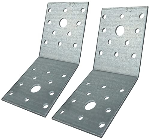 AERZETIX - C58938 - Set di 2 Piastre di montaggio e fissaggio a 135° 70x70x55x2.5mm - staffa/angolare - supporto perforato di struttura con 22 fori - in acciaio zincato Z275