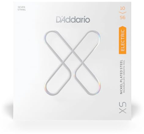 D'Addario Electric Guitar Strings, XS Nickel Coated, XSE1056, Regular Light Gauge 10-56, 7-String Set, Pack of 1