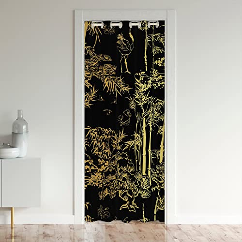 Loussiesd Bamboo Botanical Door Cover Curtain Doorway Curtain Privacy Kids Boys Girls Luxury Golden Black Insulated Thermal Curtains Door Curtain Closet Door Curtain Room Divider 106x203cm 1 Panel