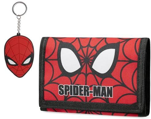 Marvel Spiderman Geldbeutel Kinder Jungen mit Schlüsselanhänger, Rot Spiderman