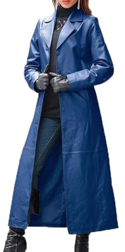 LAZIRO Las Mujeres De Cuello De Traje De Color SóLido BotóN De Cuero De ImitacióN De Color SóLido Abrigo Largo Abrigo Delgado De Manga Larga Trench Coat