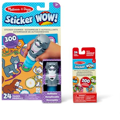Sticker Wow!™ Pacchetto Gatto: Blocco attività e Timbratore di Adesivi + Mini Blocco attività e 200 Adesivi di Ricarica