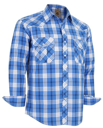 Dctop Chemise Western Homme à Manches Longues, à Carreaux, Coupe Regular, Boutons-Pression, Facile à Repasser, pour Bureau et Loisirs