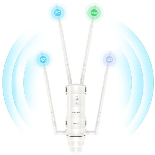 WAVLINK 4G LTE al Aire Libre WiFi Router con Nano SIM Card Slot, 1200Mbps Dual Band Wireless Internet WiFi, 4x7dBi Omni Directional Antenas, Soporte Router/4G Router/Mix Mode