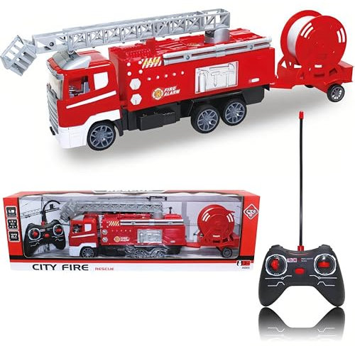 SGM RC Fire Truck Toy - 27MHz 4CH Remote Control Fire Engine with Lights & Sounds, Realistic Water Pipe Model, City Firefighter Rescue Vehicle, Perfect for Kids Boys & Girls - 328-71