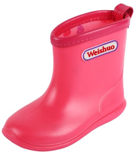 Weishuo Stivali da Pioggia per Bambini Morbide Scarpe Antipioggia in PVC Resistente Impermeabile Antiscivolo Wellies Wellington per Bambini, Ragazzi e Ragazze, Rosa, Taglia del Produttore 15, 22.5 EU