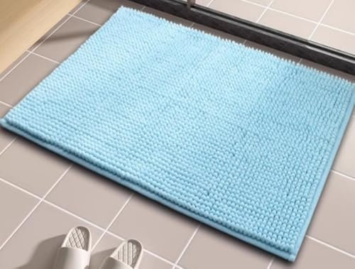 LEZUAN Badematte aus Chenille, Weich Badteppich, rutschfest Badvorleger, Absorbent Badezimmerteppich, Flauschig & Waschbar(Blau,40 x 60 cm)