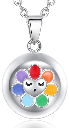 EUDORA Harmony Ball Bola Angel Caller Collier de Grossesse pour Femme, Sept Couleurs Fleur Ange Souhaitant Carillon Boule du Mexique Pendentif Bijoux Cadeau pour Enceinte, 114,3 cm + 76,2 cm
