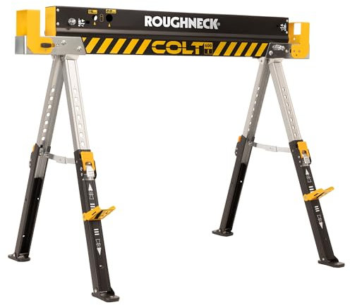 ROUGHNECK® Colt 600E Chevalet de sciage en acier très résistant Capacité de charge 589 kg avec pieds réglables en hauteur pour le travail du bois et la construction
