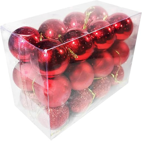 DITK-U 24pcs Rote Weihnachtskugeln 3cm Matte Glitter Weihnachtsbaum Dekoration Glänzend für Weihnachtsfeiertage Hochzeitsfeier Home Festival Dekorationen