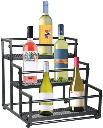 Alyoen Wine Rack, 3-Tier Modern Black Wine Bottle Rack for Syrups, Wines, Spices, Bottles, Coffee Syrup Bottle Rack, Spice Rack, Suitable for Worktops, Kitchens, Coffee Tables