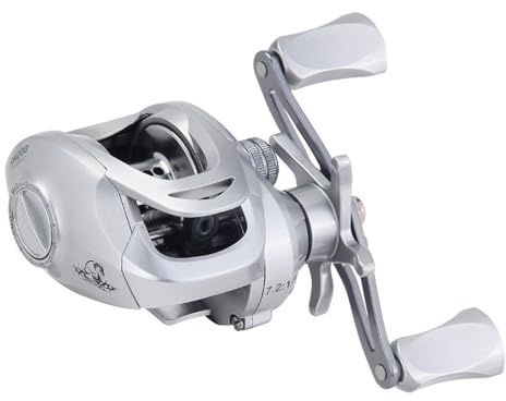 KOSLEOW Carrete de Pesca Baitcasting para Zurdos 7.2:1, Carrete de Surfcasting Ligero con Freno Magnético 20 Niveles, Freno de 10 kg, Bobina de Aluminio, para Pesca en Mar y Agua Dulce ﻿