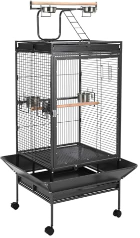 64.4 Tall Large Bird Cage, Metal Parrot Cage with Play Top, Rolling Stand & Bowls - Bird Aviary for Parrots, Conures, Cockatiels, Parakeets, Indoor Outdoor Aviary for Outside Porch Yard Garden