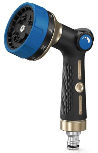 RAINPOINT Pistolet Arrosage en Métal Robuste, 10 Formes de Pulvérisation, Contrôle de Débit au Pouce, Pistolet Tuyau Arrosage pour L'arrosage et le Nettoyage du Jardin, Bleu