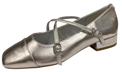 Ballerines Mary Jane confortables pour femme - Ballerines à lanières métalliques - Talons plats - Chaussures basses Mary Jane avec sangles croisées - Élégantes chaussures de danse avec semelles