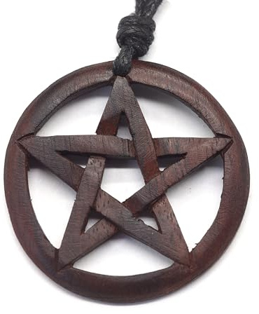 Drachensilber Pentagramm Halskette Schmuck Holz keltische Kette Drudenfuß zeitlos Wicca Kette natürlich Holzschmuck mit Band magischer Hexenstern Kettenanhänger