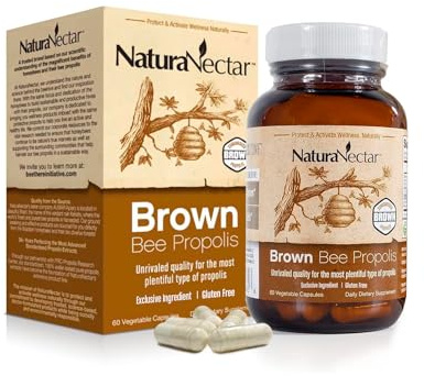 NaturaNectar - Brown Bee Propolis - NSF Contents Certified - Premium Brazilian Propolis - Gluten-Free Supplement with Flavonoids, FLAV-B and PWE - Naturally Sourced Through Ethical Beekeeping (60pcs.)