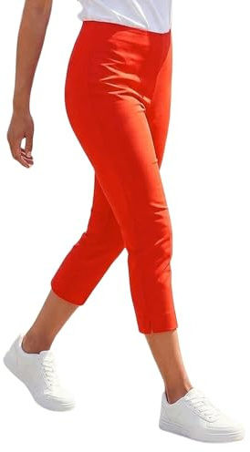 Roman Cropped Trousers for Women UK Ladies Capri Leggings Summer Pants Short Crop Stretch 3/4 Length Three Quarter Pedal Pusher Clothes Elasticated Bengaline Cut Off - Dark Orange - Size 16