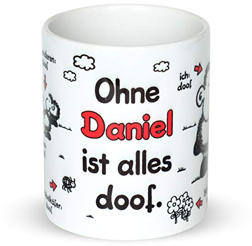Sheepworld »Ohne … ist alles doof.« Tasse mit Wunschnamen, personalisiert (weiß) | Porzellan, 32,5 cl, Tasse mit Namen | Geschenk personalisiert | L1366