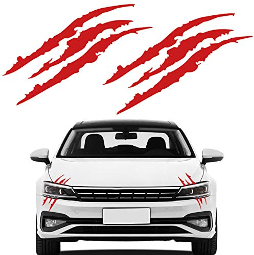 SENZEAL Reflektierender Aufkleber Auto Monster Klaue Kratzer Marks Aufkleber Sticker Wasserdicht Scheinwerfer Aufkleber Fit fürs Auto Motorrad Notizbuch Skateboard Snowboard 2PCS Rot