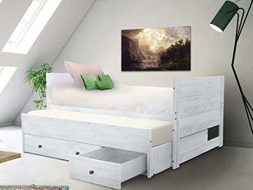 Bedz King Twin Captains Bed with Twin Trundle and 3 Built in Drawers, Breezy Blue