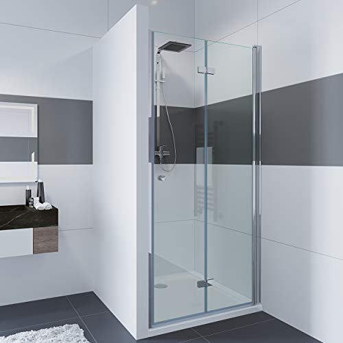 Duschtür IMPTS 90cm Falttür Rahmenlos Duschabtrennung Nische Duschkabine Sicherheitsglas Nischentür Dusche Höhe 185cm